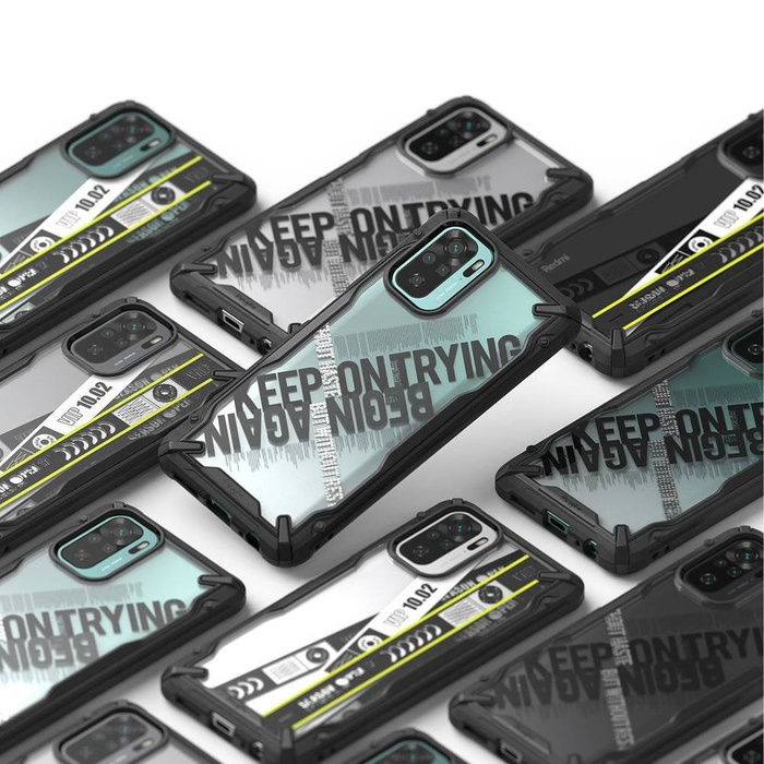 Ringke Fusion X Design Schutzhülle Schutzhülle mit Rahmen für Xiaomi Redmi Note 10 / Redmi Note 10S schwarz (Ticketband) (XDXI0029)