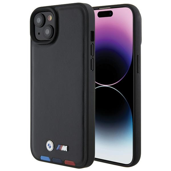 Cover BMW BMHCP15M22PTDK iPhone 15 Plus 6,7" nero/nero Pelle Timbro Tricolore Case