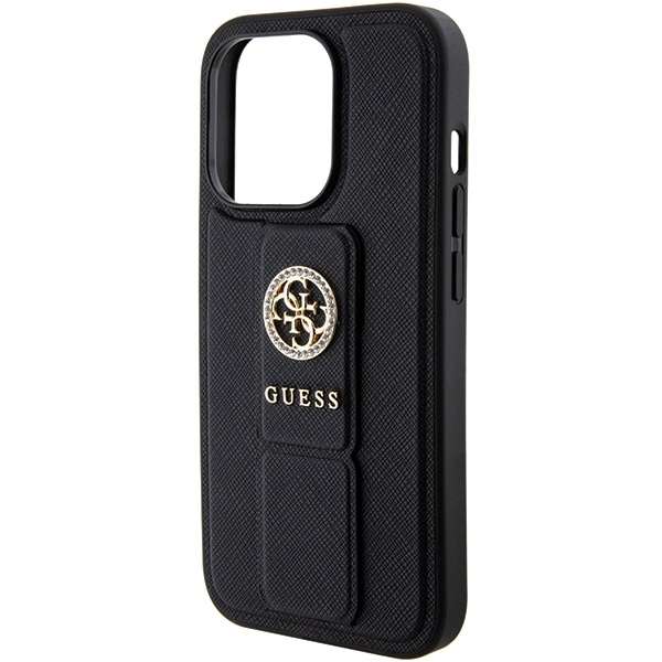 Etui Guess GUHCP15LPGSSADK iPhone 15 Pro 6.1" czarny/black hardcase Grip Stand 4G Saffiano Strass Case