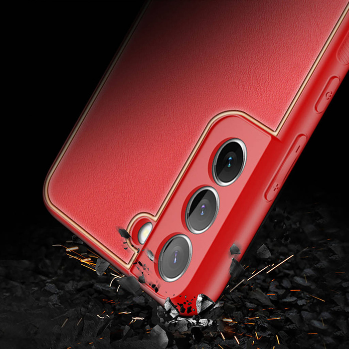 Dux Ducis Yolo elegante cover realizzata in pelle ecologica per Samsung Galaxy S22+ (S22 Plus) rossa
