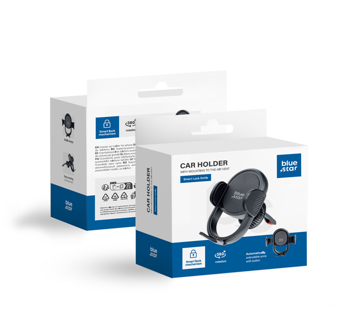 BLUE STAR uchwyt samochodowy SMART LOCK SMILE do kratki wlotu czarny