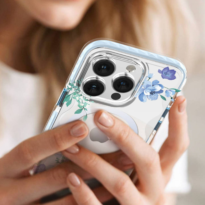 Kingxbar Flora Series Magnethülle für iPhone 14 Plus MagSafe, verziert mit Orchideenblumendruck