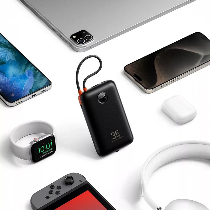 Powerbank Veger K2 (W2068) PD QC3.0 35W 20000 mAh z wbudowanymi kablami Typ C / Lightning czarny