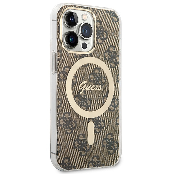 Súprava Puzdro Guess Case+ nabíjačka iPhone 13 Pro Max hnedá/hnedá tvrdá case 4G Tlač MagSafe