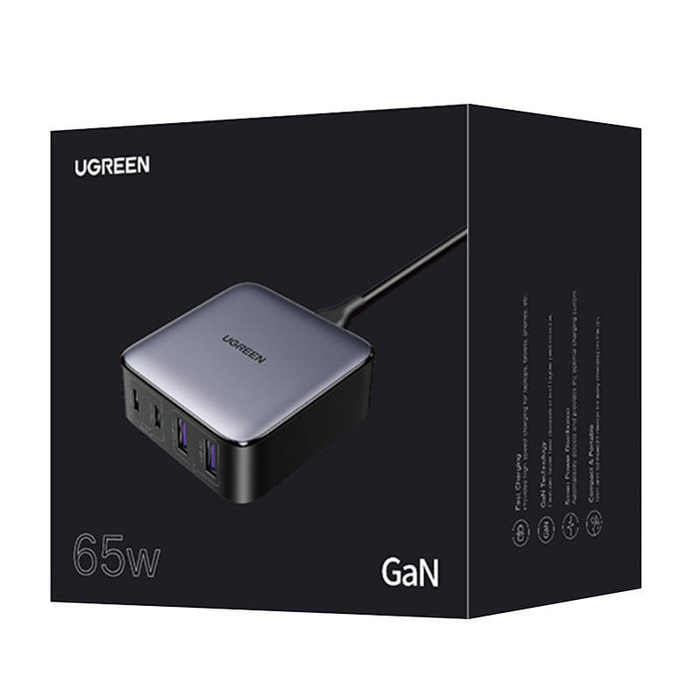Nabíječka uGREEN CD327 Nexode síťový kabel, 2x USB-C, 2x USB-A, GaN, 65W (šedý)