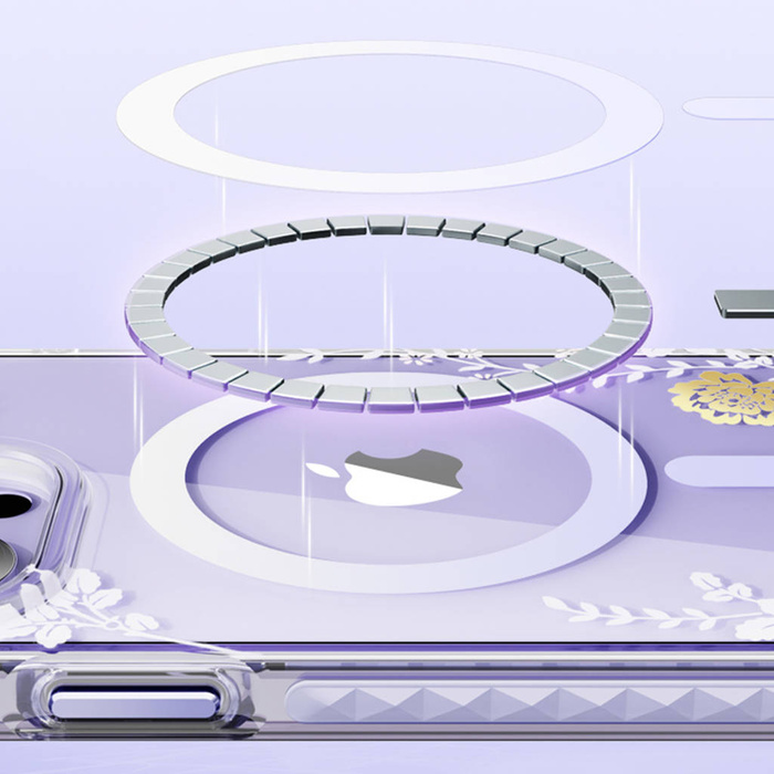 Kingxbar Flora Series Magnethülle für iPhone 14 Plus MagSafe, verziert mit Orchideenblumendruck