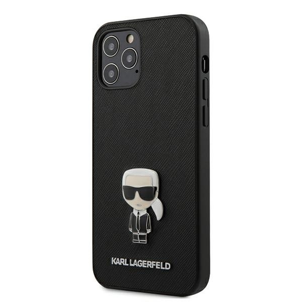 Telefontok Karl Lagerfeld Apple iPhone 12 12 Pro Saffiano Ikonik fém tok fekete színben