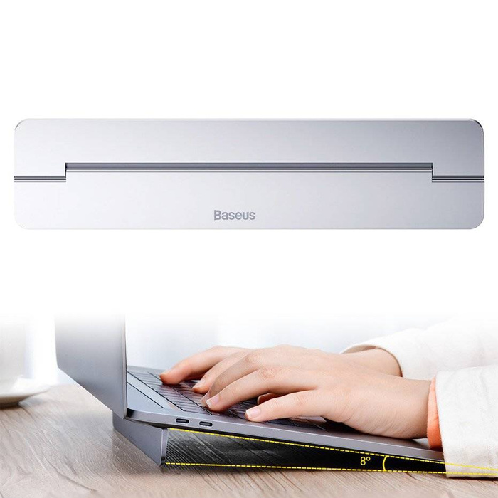 Baseus Supporto per laptop MacBook in alluminio adesivo ultra sottile argento (SUZC-0S)