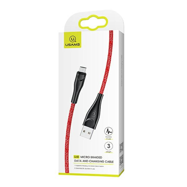 USAMS Câble tressé U41 MicroUSB/USB Fast Charge 3m rouge/rouge SJ399USB02 (US-SJ399)