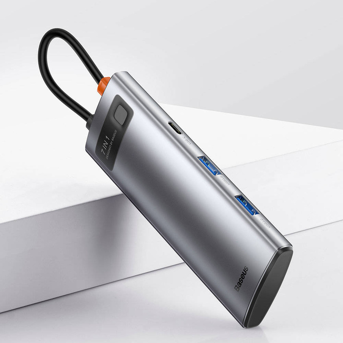 Baseus Metal Gleam Series HUB multifunzione USB 7in1 Type C HDMI TF PD card reader grigio (WKWG020113)