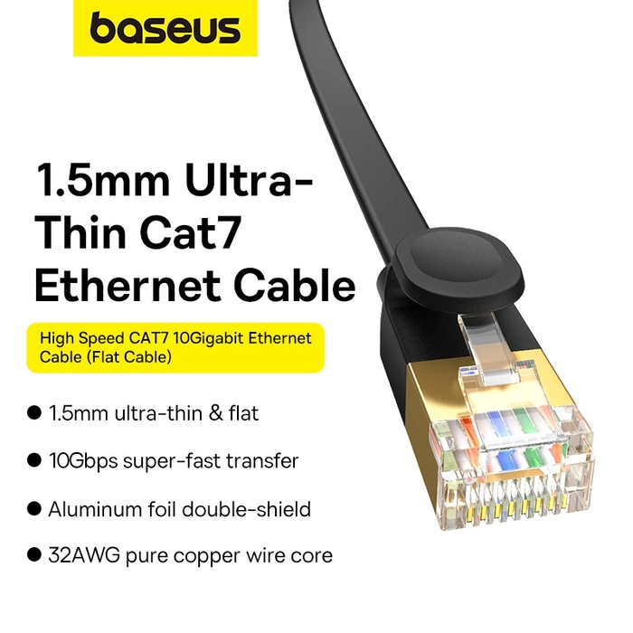 Baseus Cat 7 UTP Ethernet RJ45 Cable Flat 2 m black