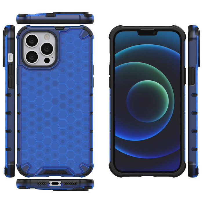 Honeycomb Handyhülle Schutzhülle mit TPU Rahmen für iPhone 13 Pro Max blau