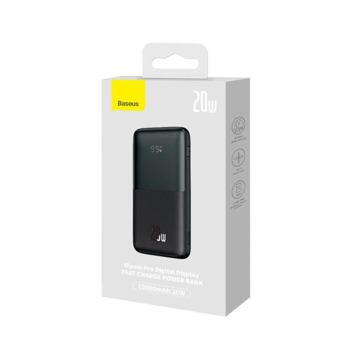 Baseus Bipow Pro Power Bank 10000mAh 20W schwarz mit USB Typ A - USB Typ C 3A 0,3m Kabel (PPBD040201)