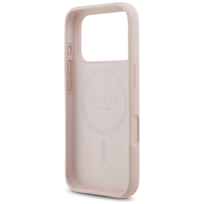 Etui Guess Silicone Script Metal Logo    MagSafe do iPhone 17 Pro różowy