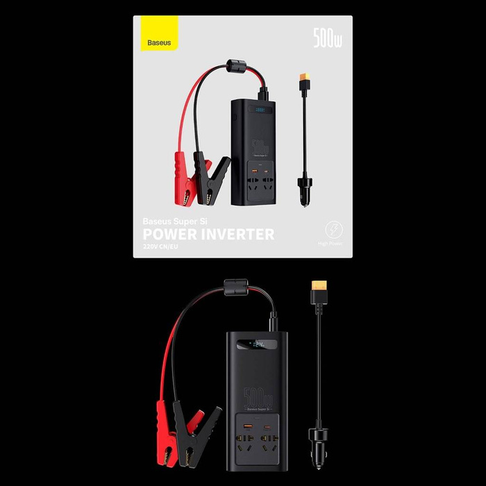 Baseus Auto-Wechselrichter 150W 12V / 500W 220V (EU- und CN-Stecker) schwarz (CGNB000101)