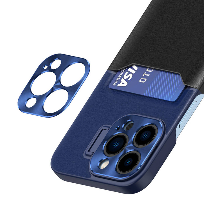 Funda de cuero con soporte para iPhone 14 Pro con funda para tarjetas con soporte azul