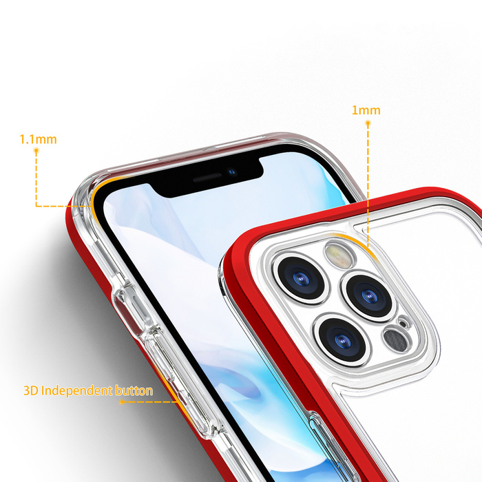 Clear 3in1 coque pour iPhone 12 Pro gel cover avec cadre rouge