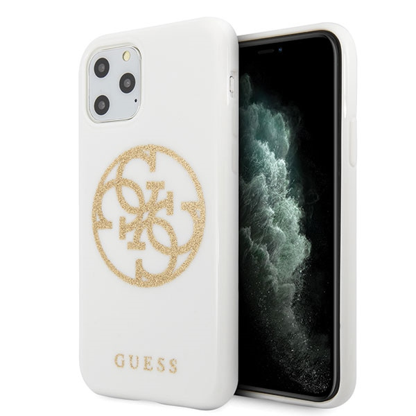 Pouzdro GUESS Apple iPhone 11 Pro Max Glitter 4G Circle Logo Bílé pouzdro