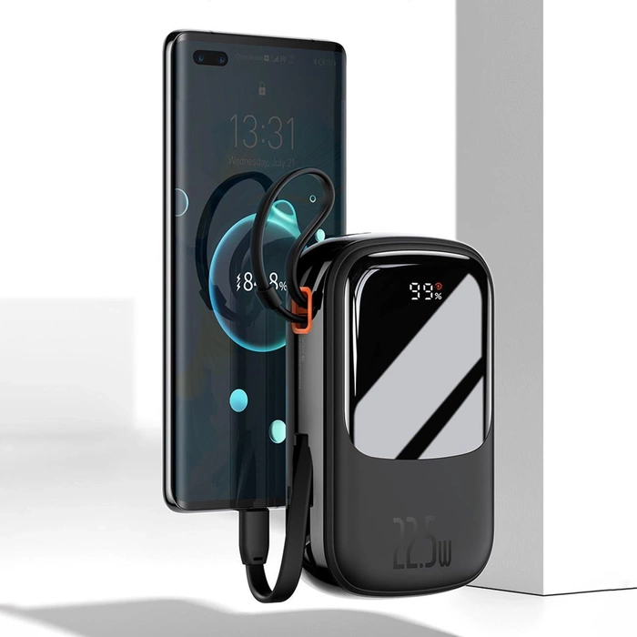 [APRÈS RETOUR] Powerbank à affichage numérique Baseus Qpow avec charge rapide 10000mAh 22.5W QC/PD/SCP/FCP avec câble USB-C intégré noir