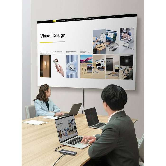 Baseus Metal Gleam Series Docking Station HUB 9 in 1 USB tipo C - 2 x HDMI / 2 x USB 3.2 Gen. 1/1 x USB 2.0 / 1 x Power Delivery / 1 x lettore di schede SD / 1 x lettore di schede TF / 1 x RJ-45 grigio (WKWG060013)