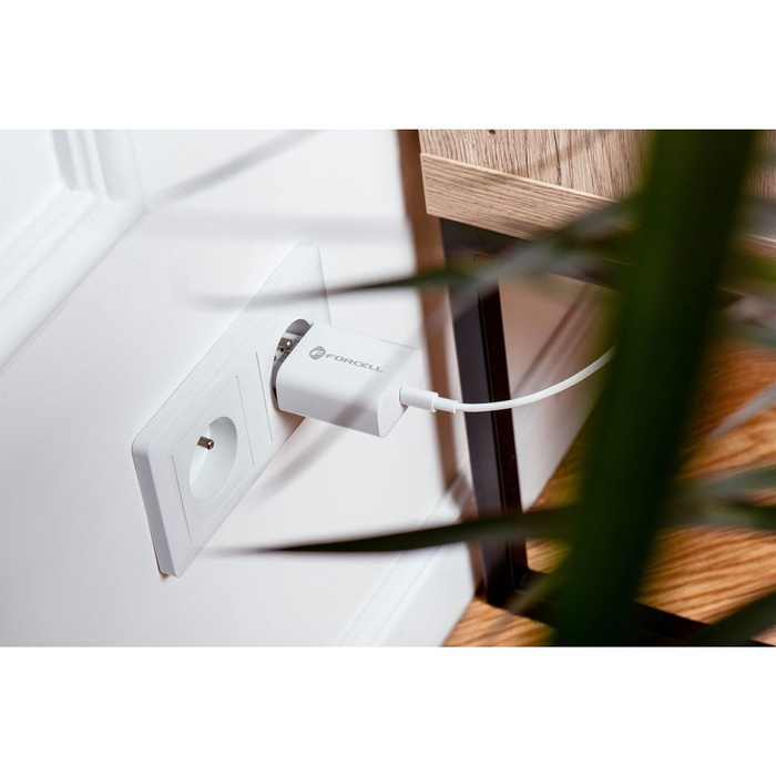 Ładowarka sieciowa do telefonu Forcell F-Energy USB C QC4.0 PD 3A 25W + kabel USB C do USB C TFK-TC-25WPD biała