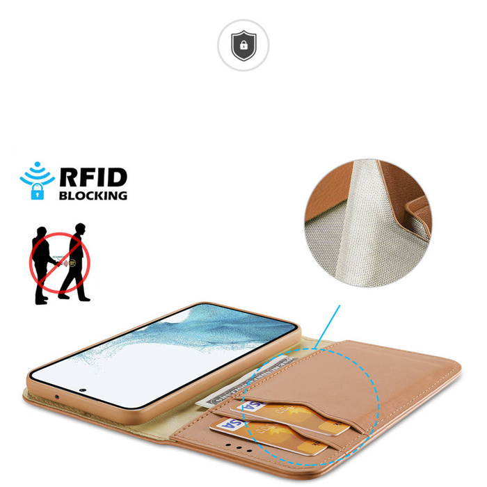 Custodia Dux Ducis Hivo per Samsung Galaxy S23 Flip Cover Portafoglio con blocco RFID marrone