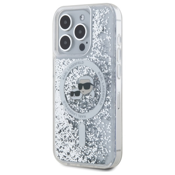 Karl Lagerfeld KLHMP15LLGKCSGH iPhone 15 Pro 6.1" hardcase transparent Liquid Glitter Karl&Choupette Head Magsafe