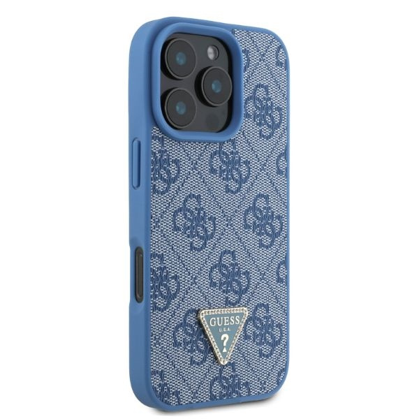 Etui Guess iPhone 16 Pro 6.3" niebieski/blue hardcase Leather 4G Triangle Strass MagSafe