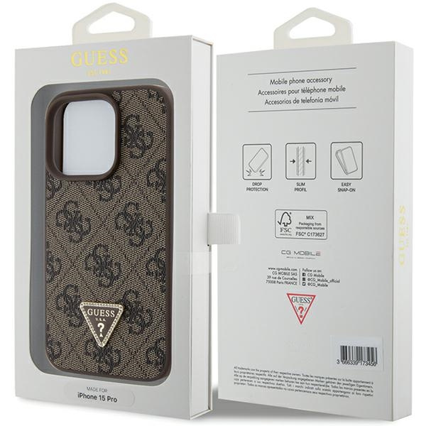 Case Guess GUHCP15LP4TDPW iPhone 15 Pro 6.1" brown/brown hardcase Leather 4G Triangle Strass Case