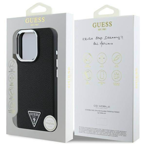 Etui Guess iPhone 16 Pro Max czarny/black hardcase Grained Triangle MagSafe