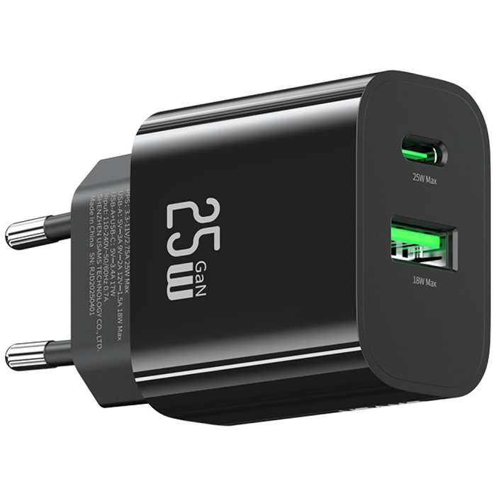Ładowarka sieciowa USAMS CC315 T65 25W   1xUSB-C 1xUSB-A Fast Charging czarny
