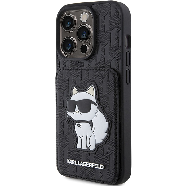 Karl Lagerfeld KLHCP15XSAKCNSCK iPhone 15 Pro Max 6,7" negro/negro durocase Tarjetero Saffiano y Soporte Monograma Choupette