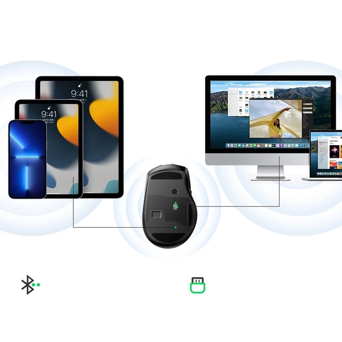 Mouse ottico senza fili Ugreen USB 2.4GHz / Bluetooth 5.0 4000 DPI nero (MU006)