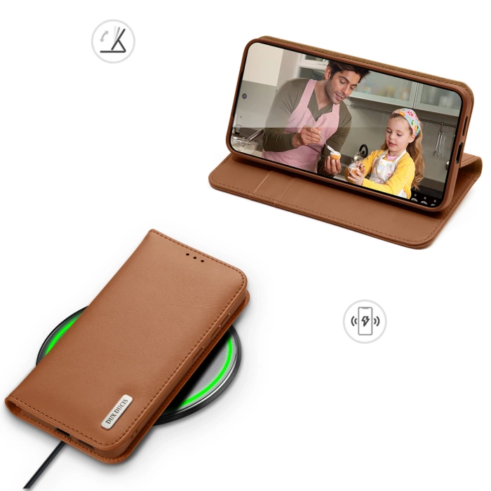 Dux Ducis Hivo Samsung Galaxy S25 Edge Hülle mit Klappdeckel und RFID-Schutz - Braun