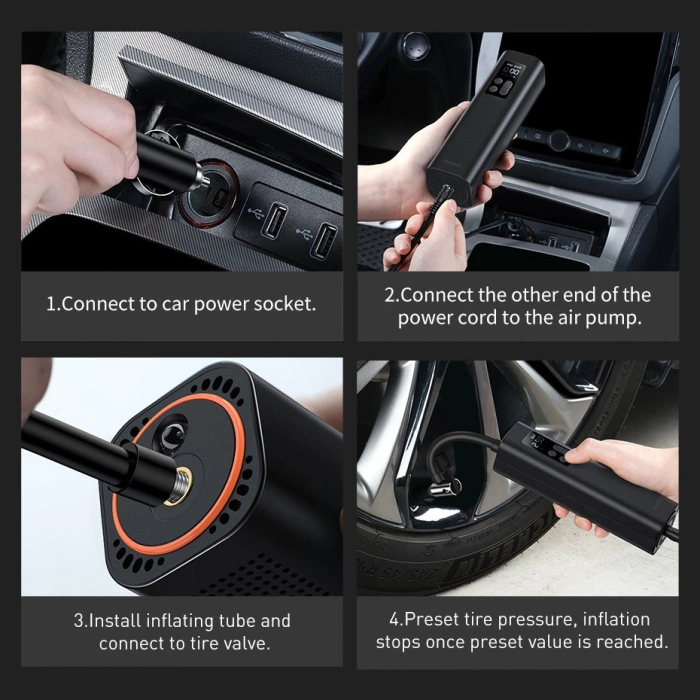 Baseus CRCQ000001 Mini Tire Compressor for Cigarette Lighter Socket - Black