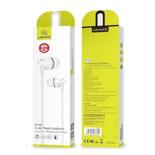 Cuffie Stereo USAMS EP-39 Jack 3,5 mm HSEP3902 Bianco