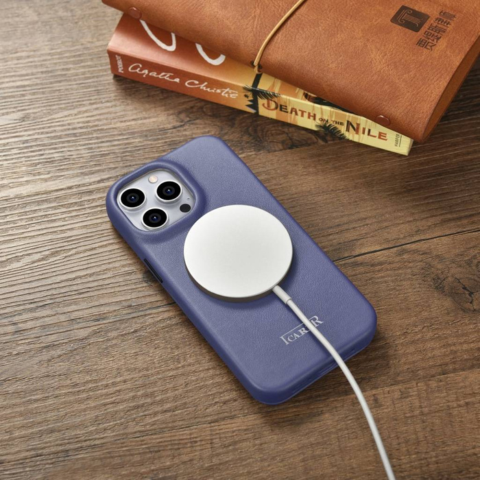 iCarer CE Premium Custodia Folio in pelle iPhone 14 Pro Flip magnetica MagSafe viola chiaro (WMI14220714-LP)