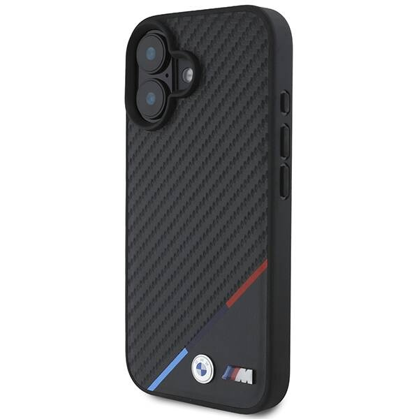 Cover BMW iPhone 16 Plus 6,7" nero/nero durocase Carbon Tricolor Line MagSafe