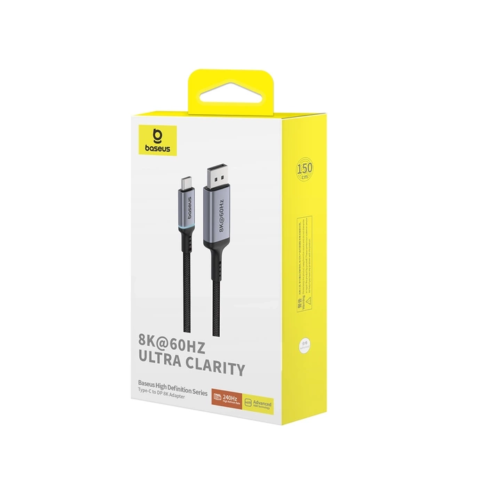 Câble unidirectionnel USB-C vers DisplayPort 1.4 8K 60 Hz série haute définition Baseus 1,5 m - Noir