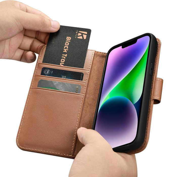 iCarer Wallet Case 2in1 iPhone 14 Plus Flip Cover in pelle Anti-RFID Marrone (WMI14220727-BN)