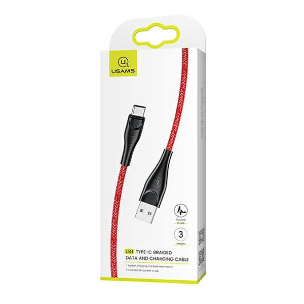 USAMS Kabel opletení U41 USB-C Fast Charge 3m červená/červená SJ398USB02 (US-SJ398)