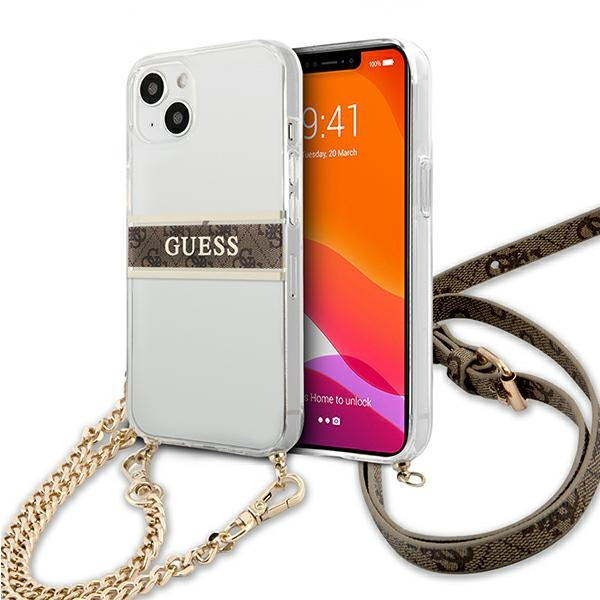 Coque GUESS Apple iPhone 13 Mini 4G Brown Strap Gold Chain Clear Hardcase