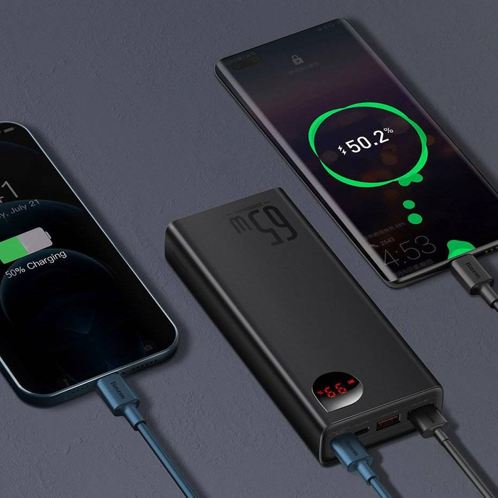 Baseus Adaman power bank 2x USB / 1x USB Type C / 1x micro USB 20000mAh 65W Quick Charge 4.0 Power Delivery Blue (PPIMDA-D03)
