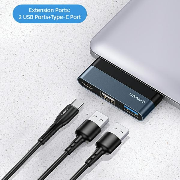 USAMS Adaptador HUB USB 2.0/USB 3.0/USB-C gris/gris SJ490HUB01 (US-SJ490)