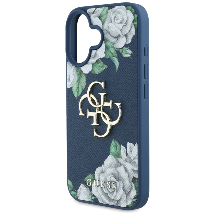 Etui Guess Grained Roses Big 4G logo do  iPhone 16 niebieski