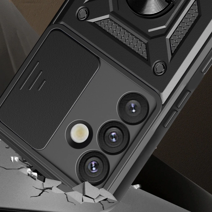 Hybrid Armor Camshield with Camera Cover and Metal Ring for Samsung Galaxy S25+ - Black