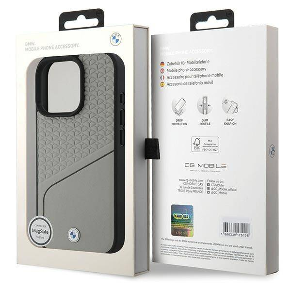 Coque BMW iPhone 16 Pro 6.3" grey/grey hardcase Sign Leather Textured and Line MagSafe