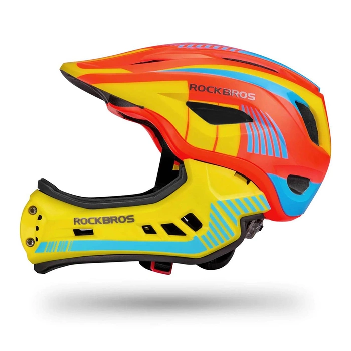 Casco da bicicletta per bambini con visiera staccabile Rockbros TT-32SOYB-S taglia S - giallo-arancio
