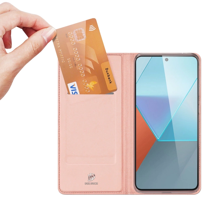 Etui Dux Ducis Skin Pro avec rabat et emplacement carte pour Xiaomi Redmi Note 13 Pro 5G - rose