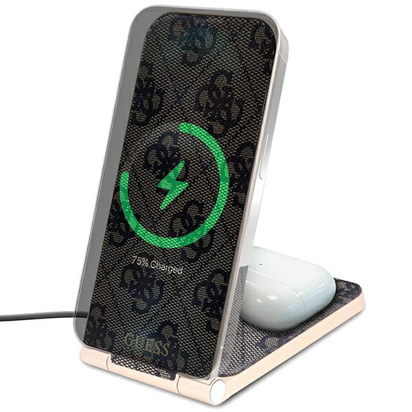 Guess składana ład. indukcyjna 2w1 GUDCFAL4PEGW 15W brązowy/brown 4G Pattern MagSafe